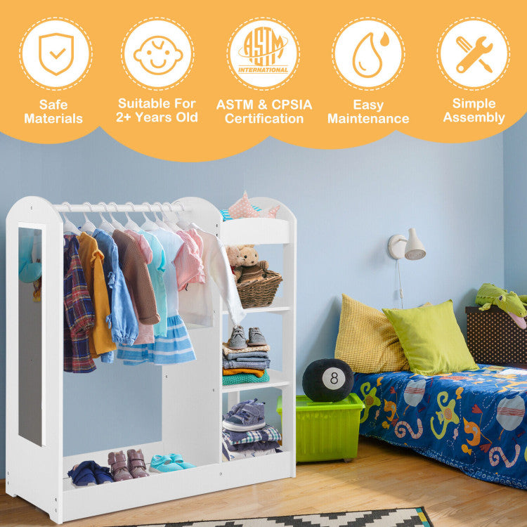 Dress-Up Storage Kids Wardrobe Closet with Mirror