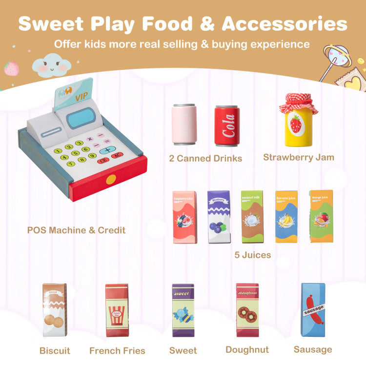 Kids Grocery Store Playset with Cash Register POS Machine