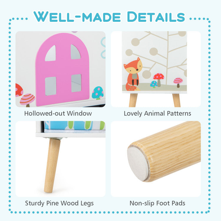 Kids House-shaped Bookshelf with 2 Storage Bins for Kids Room Playroom