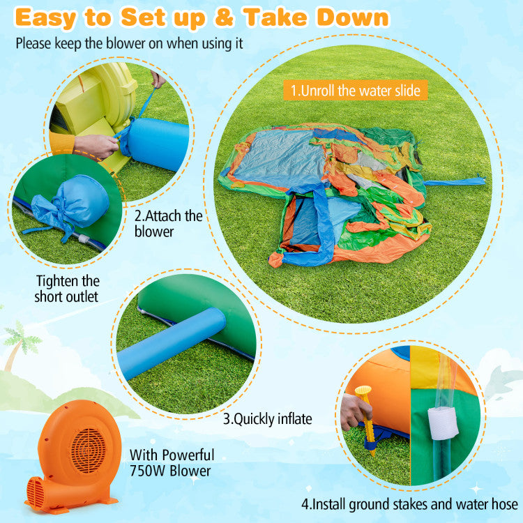 Kids Inflatable Water Slide with Soccer Gate and 750W Blower