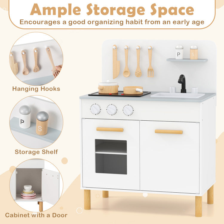 Kids Kitchen Playset with Cooking Accessories and Storage