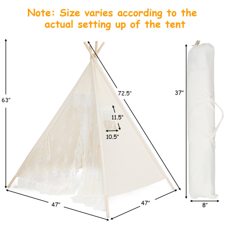Kids Lace Teepee Tent Folding Children Playhouse with Bag