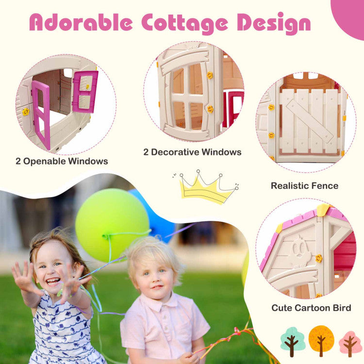 Kids Outdoor Playhouse with Openable Windows and Door for Indoor Room