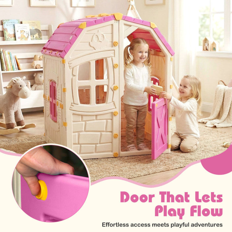 Kids Outdoor Playhouse with Openable Windows and Door for Indoor Room