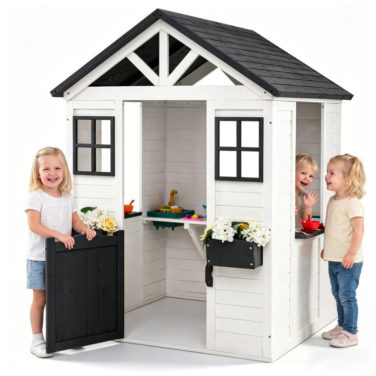 Kids Outdoor Playhouse with Sink Spruce Wooden Cottage with Half Door
