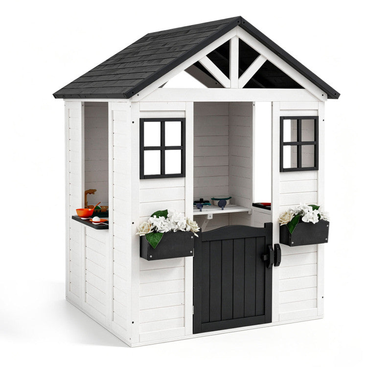Kids Outdoor Playhouse with Sink Spruce Wooden Cottage with Half Door