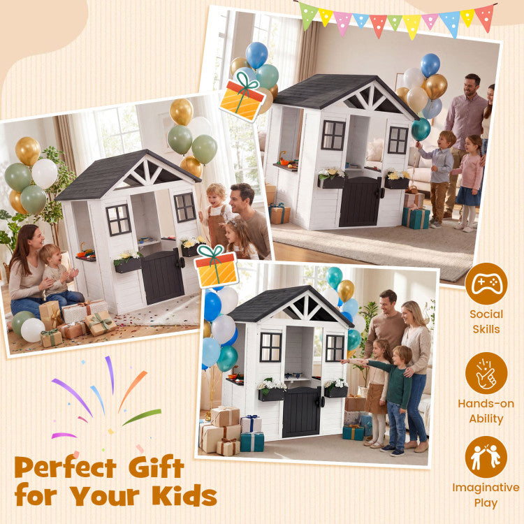Kids Outdoor Playhouse with Sink Spruce Wooden Cottage with Half Door