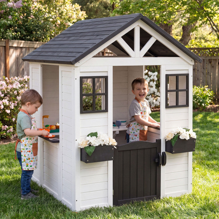 Kids Outdoor Playhouse with Sink Spruce Wooden Cottage with Half Door