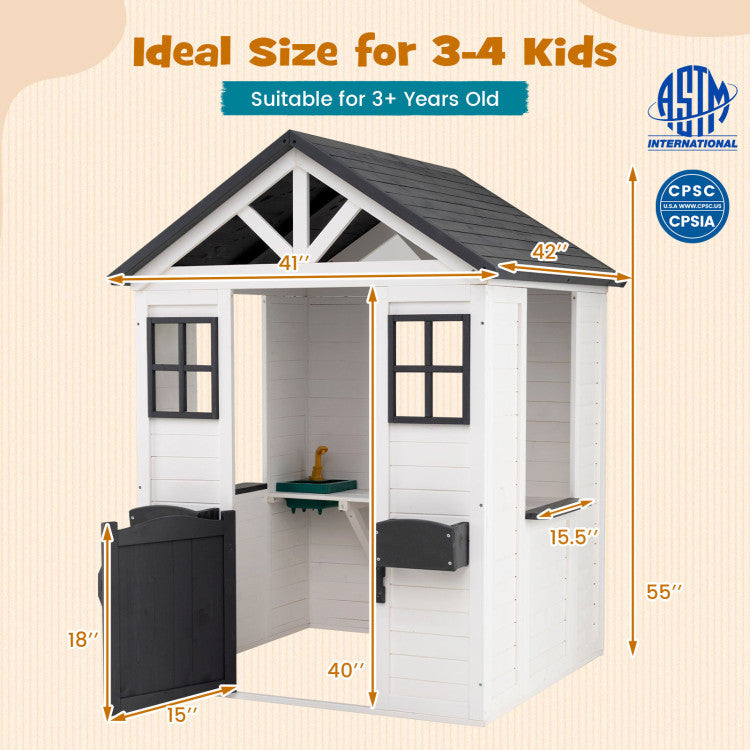 Kids Outdoor Playhouse with Sink Spruce Wooden Cottage with Half Door