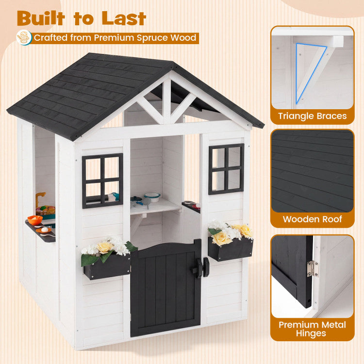 Kids Outdoor Playhouse with Sink Spruce Wooden Cottage with Half Door
