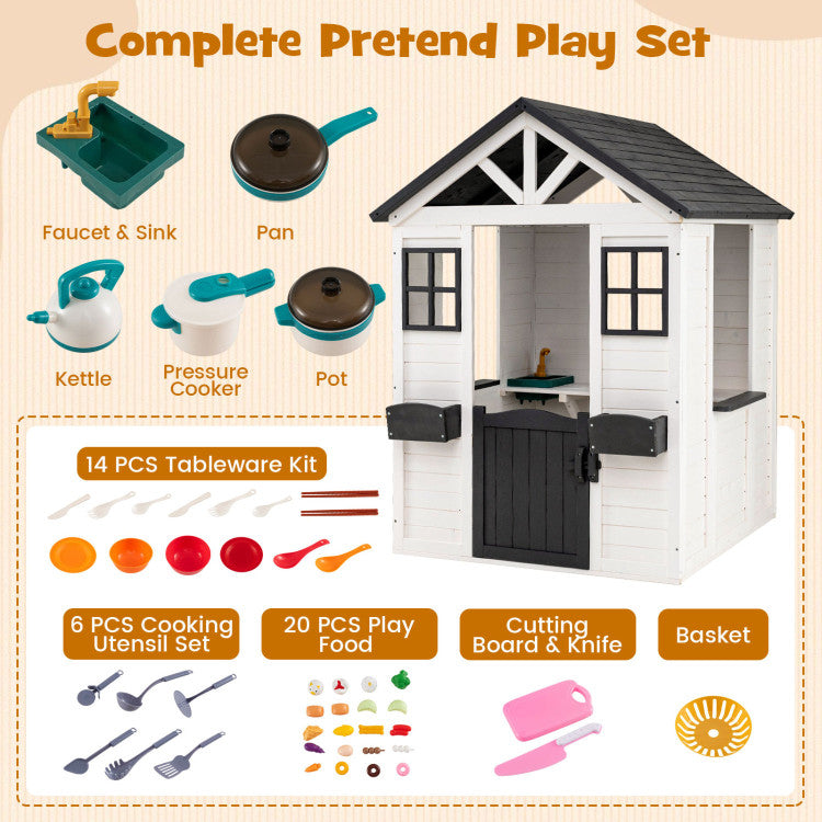 Kids Outdoor Playhouse with Sink Spruce Wooden Cottage with Half Door