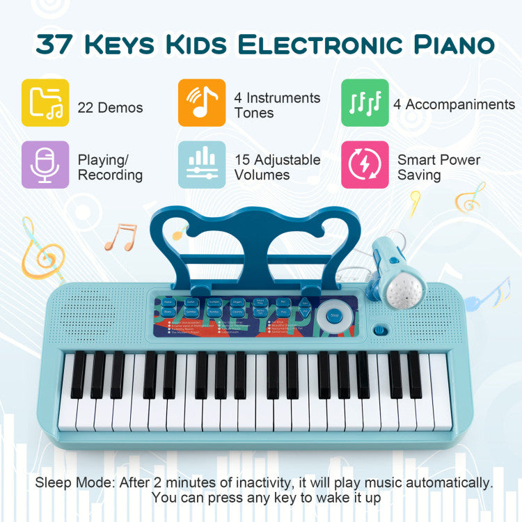 Kids Piano Keyboard 37-Key Kids Toy Keyboard Piano with Microphone for 3+ Kids