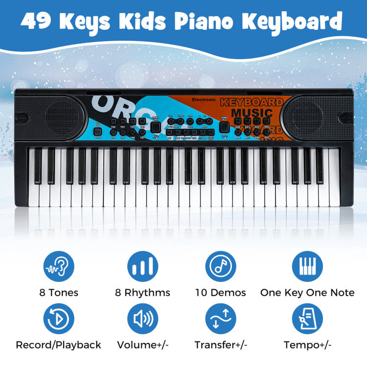 Kids Piano Keyboard 49 Keys Portable Electric Keyboard Piano with 8 Rhythms 8 Tones