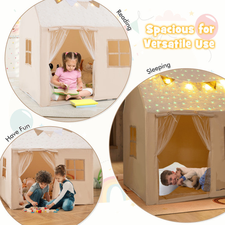 Kids Play Tent Large Playhouse with Glow in the Dark Stars and Mat