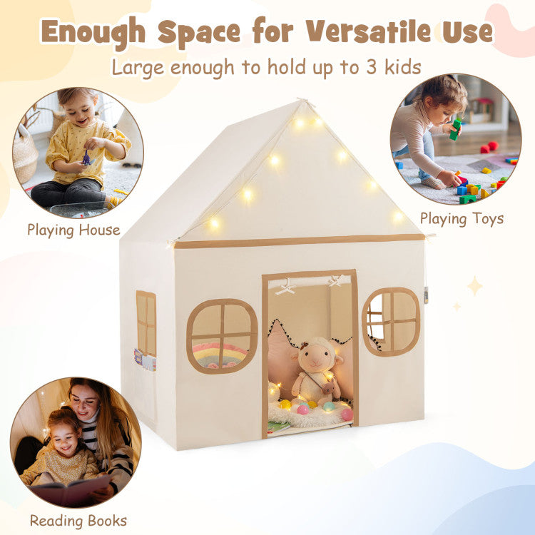 Kids Play Tent Large Playhouse with Door Curtain and Windows Star Lights