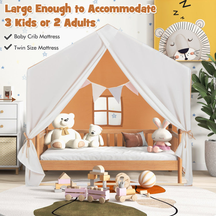 Kid's Play Tent with Washable Cotton Mat and Flag Banner