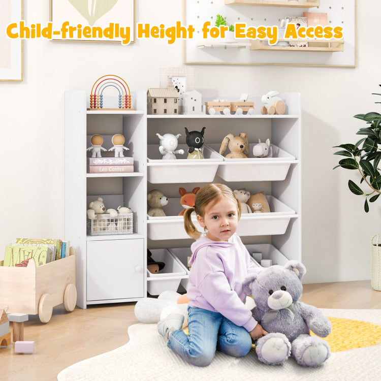 4-Tier Kids Bookshelf and Toy Storage Rack with 8 Toy Organizer Bins