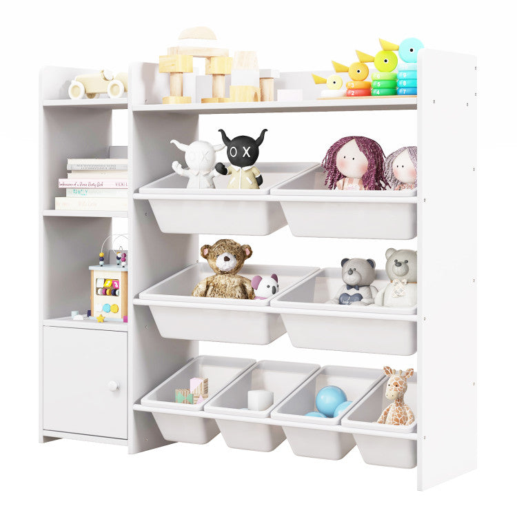 4-Tier Kids Bookshelf and Toy Storage Rack with 8 Toy Organizer Bins