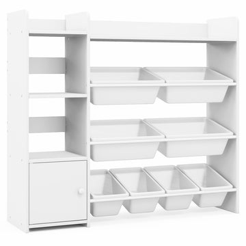 4-Tier Kids Bookshelf and Toy Storage Rack with 8 Toy Organizer Bins