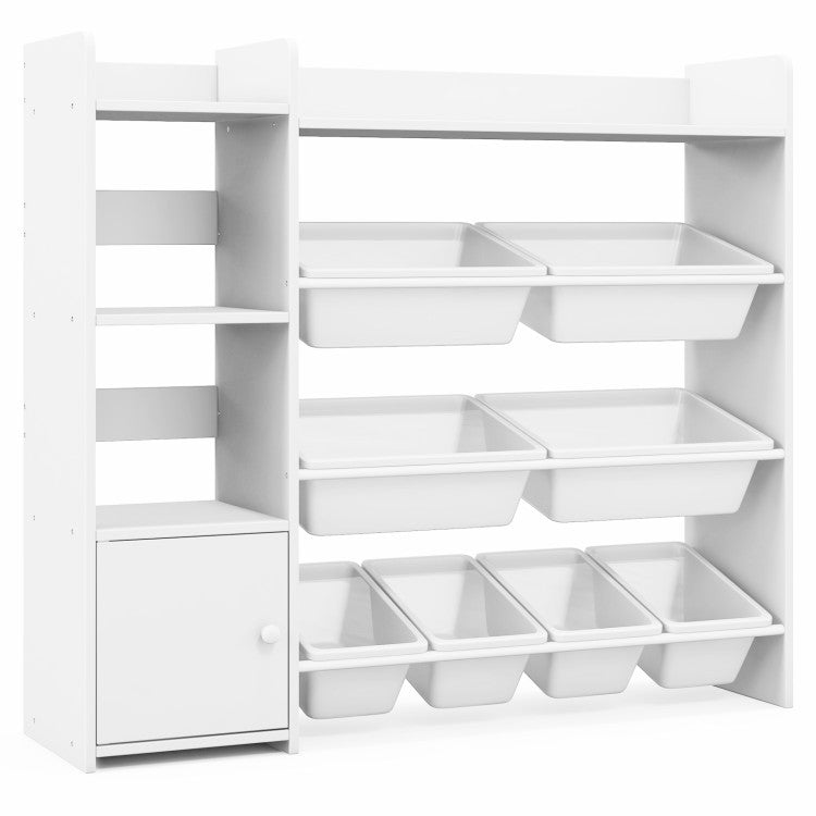 4-Tier Kids Bookshelf and Toy Storage Rack with 8 Toy Organizer Bins