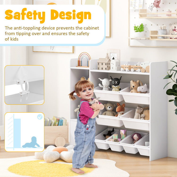 4-Tier Kids Bookshelf and Toy Storage Rack with 8 Toy Organizer Bins