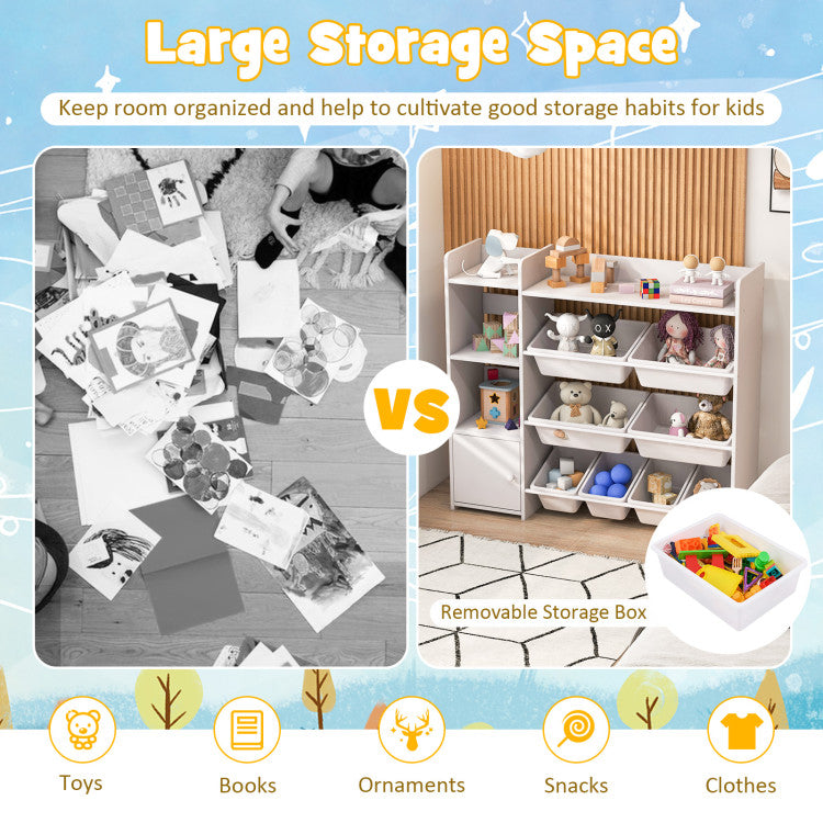 4-Tier Kids Bookshelf and Toy Storage Rack with 8 Toy Organizer Bins