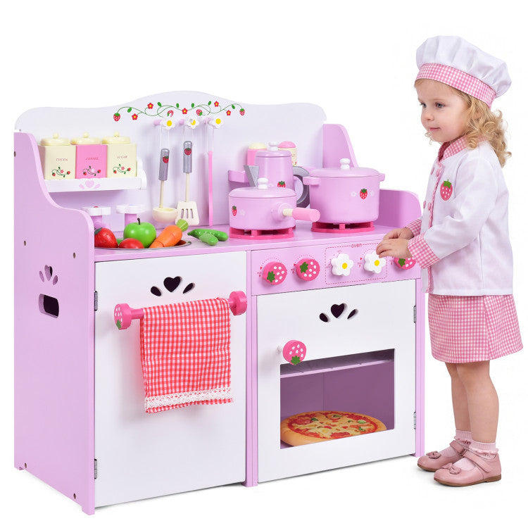 Kids Wooden Kitchen Toy Strawberry Pretend Cooking Playset