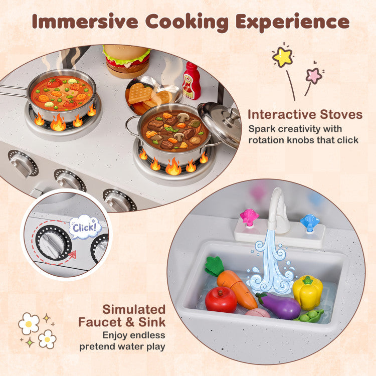Kids Wooden Modern Kitchen Cooking Pretend Play Set