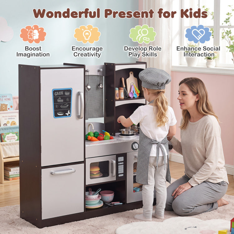 Kids Wooden Modern Kitchen Cooking Pretend Play Set