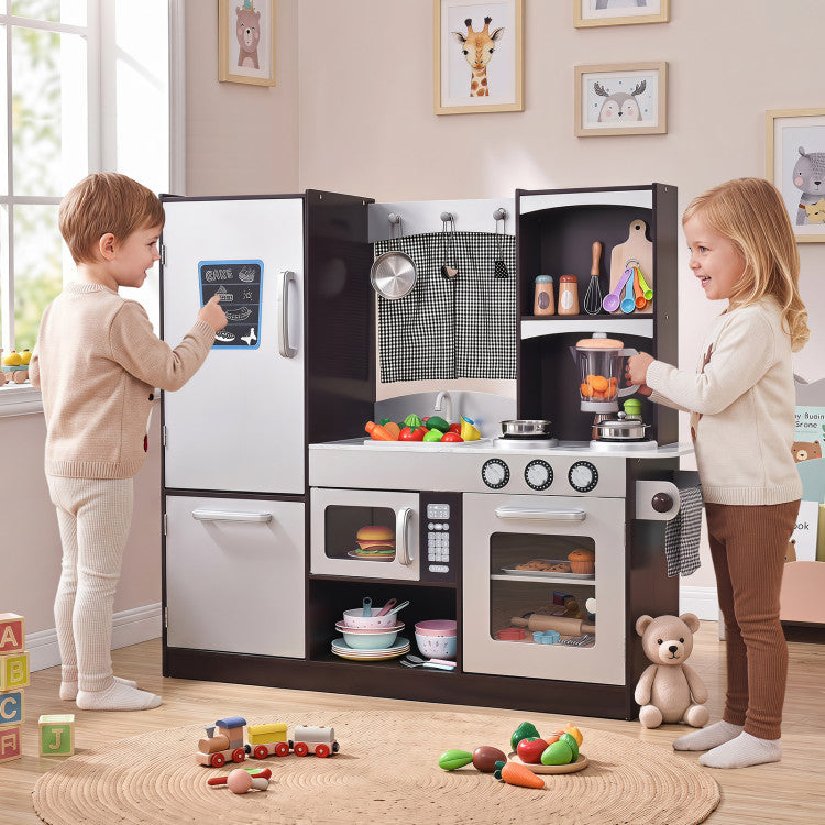 Kids Wooden Modern Kitchen Cooking Pretend Play Set