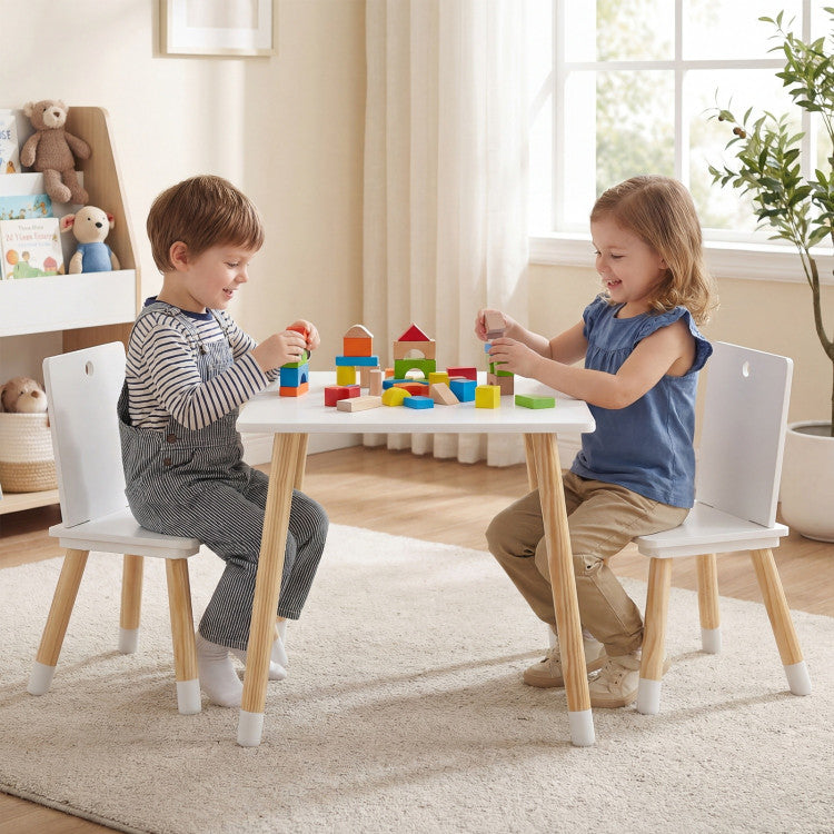 Kids Wooden Table and 2 Chairs Set