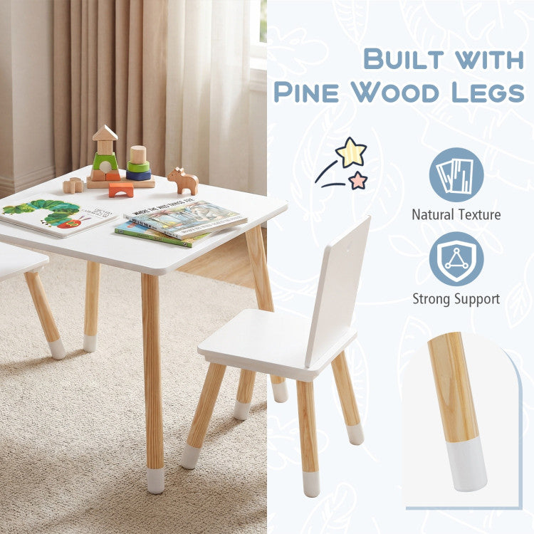 Kids Wooden Table and 2 Chairs Set