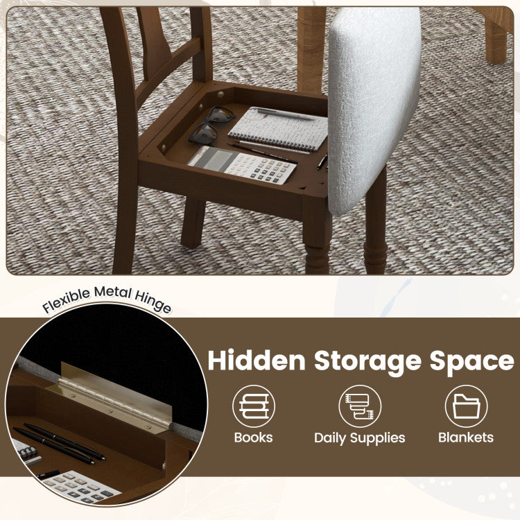 Set of 2 Kitchen Dining Chair with Linen Fabric and Storage Space