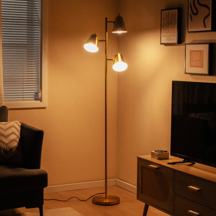 3-Bulb Floor Lamp Standing Tall Tree Lamp with 3 E26 A19 Bulbs and Adjustable Lampshades