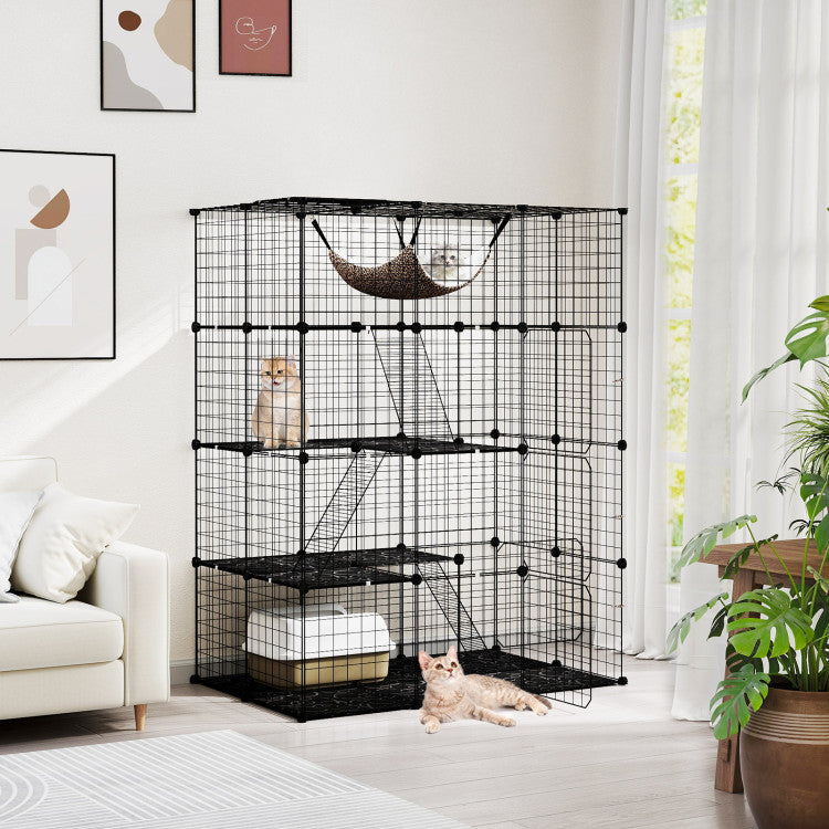 Large 4-Tier Cat Cage with Skylight and Hammock for 1-4 Cats