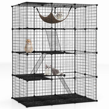Large 4-Tier Cat Cage with Skylight and Hammock for 1-4 Cats