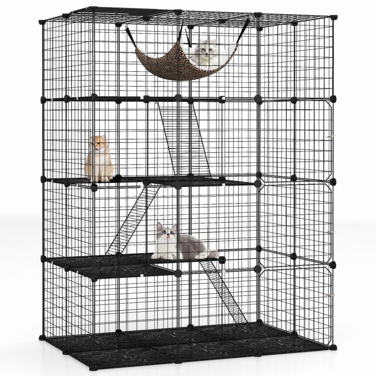 Large 4-Tier Cat Cage with Skylight and Hammock for 1-4 Cats