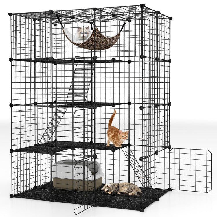 Large 4-Tier Cat Cage with Skylight and Hammock for 1-4 Cats