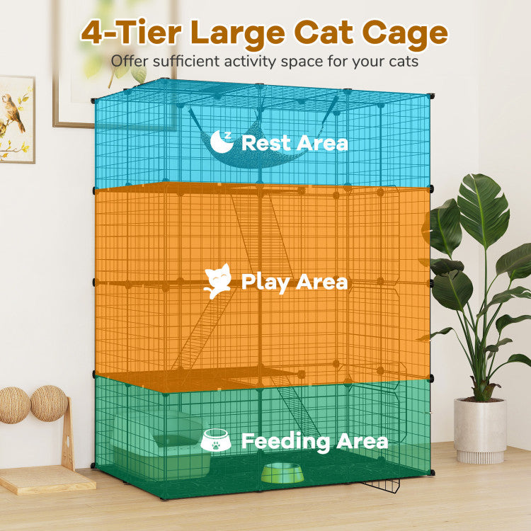 Large 4-Tier Cat Cage with Skylight and Hammock for 1-4 Cats