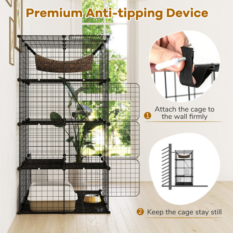 Large 4-Tier Cat Cage with Skylight and Hammock for 1-4 Cats