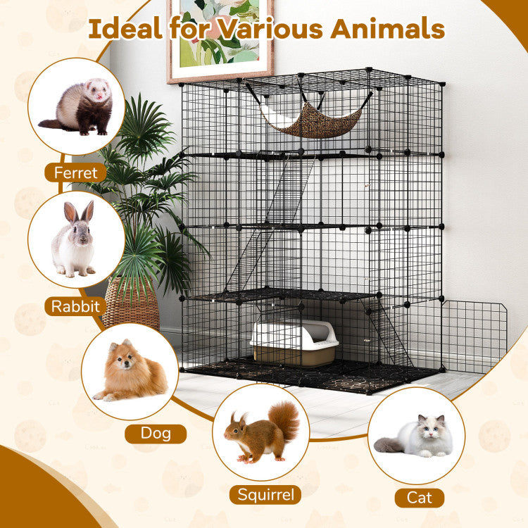 Large 4-Tier Cat Cage with Skylight and Hammock for 1-4 Cats
