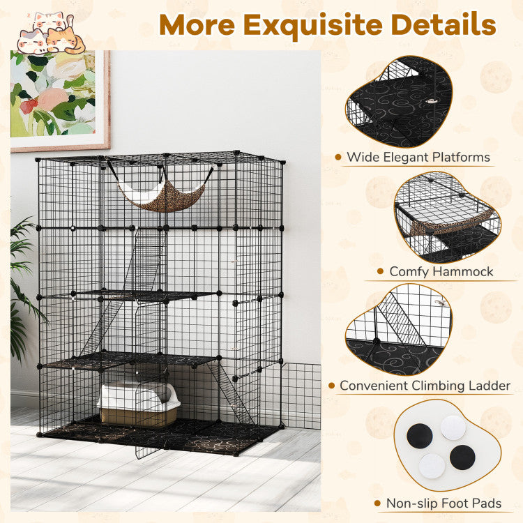 Large 4-Tier Cat Cage with Skylight and Hammock for 1-4 Cats