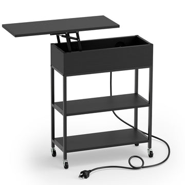 Lift Top End Table with Charging Station and Universal Wheels