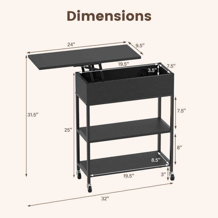 Lift Top End Table with Charging Station and Universal Wheels
