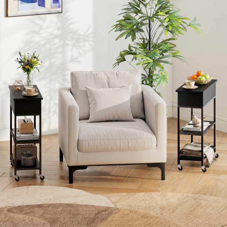 Lift Top End Table with Charging Station and Universal Wheels