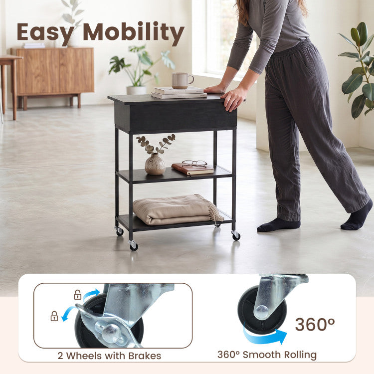Lift Top End Table with Charging Station and Universal Wheels