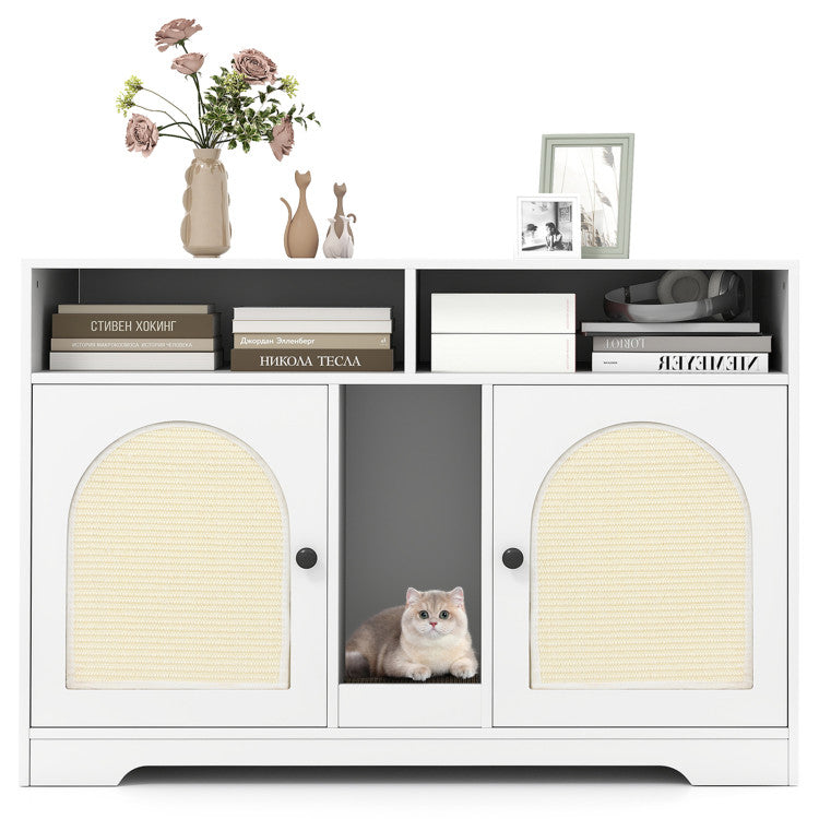 43 Inches Cat Litter Box Enclosure with Storage and Double Rooms