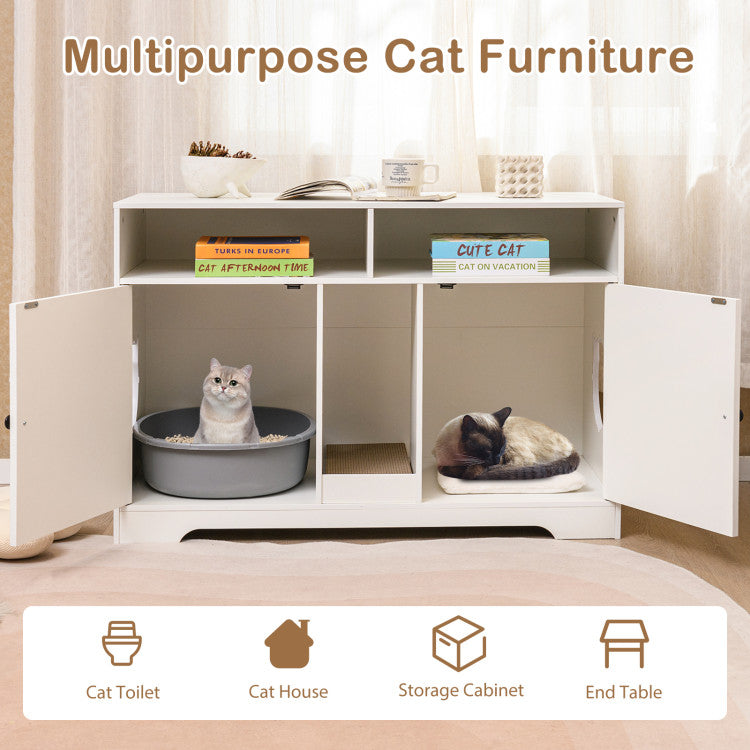 43 Inches Cat Litter Box Enclosure with Storage and Double Rooms