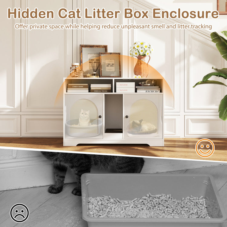 43 Inches Cat Litter Box Enclosure with Storage and Double Rooms