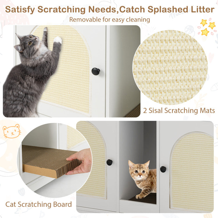 43 Inches Cat Litter Box Enclosure with Storage and Double Rooms